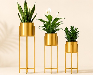 Modernos Soportes de Metal Dorado para Flores con Macetas Redondas para Plantas y Flores de Interior, Decoración Minimalista para el Hogar - Product Image 1