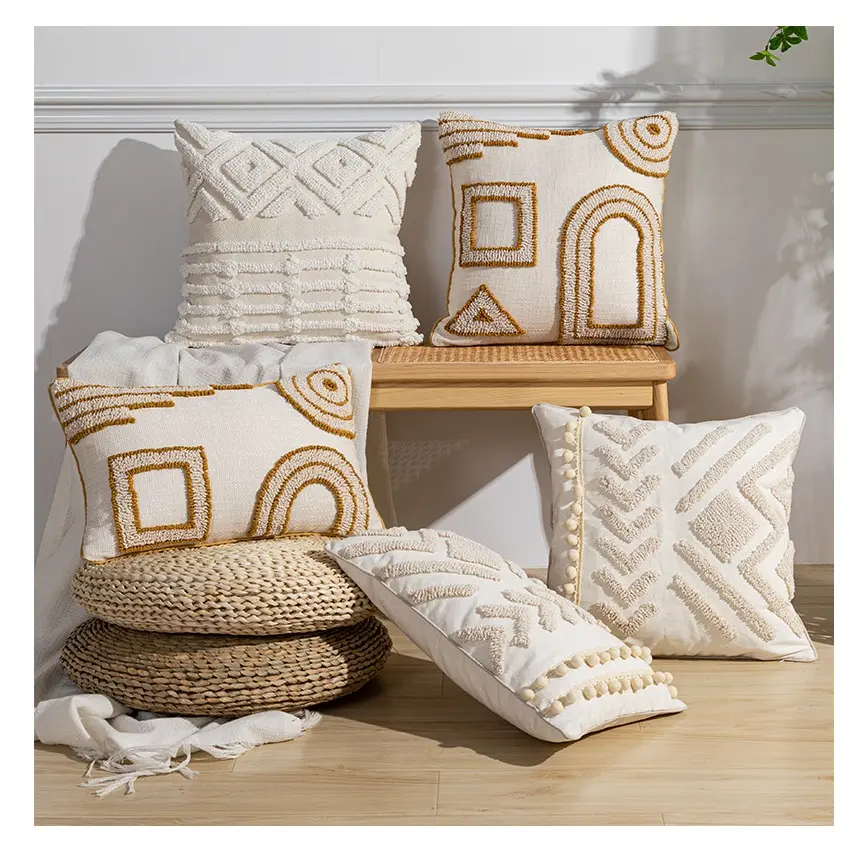 Boho cotone copricuscino trapuntato geometrico ricamo decorativo gettare federa divano cuscini con nappa per la decorazione della casa