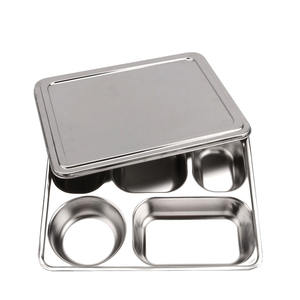 Großhandel Custom Food <span class=keywords><strong>Tray</strong></span> Edelstahl Teller Sets Geschirr 5 Fach Food Carrier mit Deckel - Product Image 1