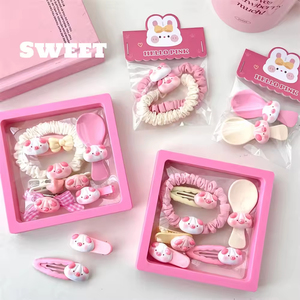 Ensemble d'accessoires capillaires mignons motif cochon, pinces à franges, pinces latérales, élastiques à cheveux, attaches pour queue de cheval et pinces BB pour femmes - Product Image 1