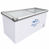 Congélateur horizontal professionnel combiné pour îlot central 450L, vitrine réfrigérée de supermarché avec porte coulissante en verre