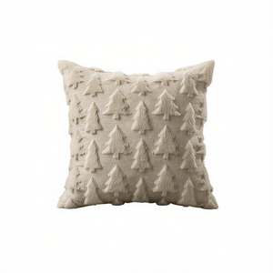 Cojín Decorativo Navideño con Diseño de Árbol de Navidad, 18x18 Pulgadas, Beige, Felpa, Imitación de Piel, Estilo Nórdico, Decoración Navideña para Dormitorio - Product Image 1