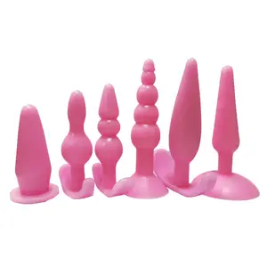 Sexy Pink Purple Silicone Anal Plugs 6 Sets Adult Sex Toys Men Masturbating Female Fidget Spinner Butt Plug String