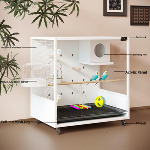 Gabbia per Pappagalli in Legno Massello, Ampio Spazio, Vetro Trasparente, Nido Ecologico per l'Allevamento di Uccelli, Senza Chiusura, Taglia L-Large - Product Image 6