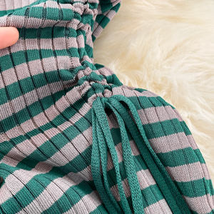 Automne 2022 femmes vêtements <span class=keywords><strong>Chic</strong></span> col rond plissé rayé <span class=keywords><strong>robe</strong></span> robes en soie femmes dames élégante longue <span class=keywords><strong>robe</strong></span> tricotée - Product Image 4