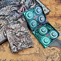 Dés de jeu de rôle en métal DND rotatifs 7-en-1 en alliage de zinc robuste, forme de livre de dragon volant steampunk, boîte pliable
