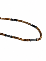 Collier ras du cou en pierre naturelle et coquille de noix de coco, perles et disques en bois, style bohème, avec rallonge pour femme