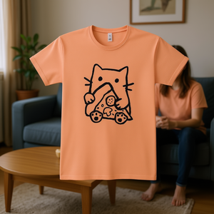 Camiseta Cute Cat Pizza color melocotón unisex talla adulta pequeña mediana grande XL - Product Image 3