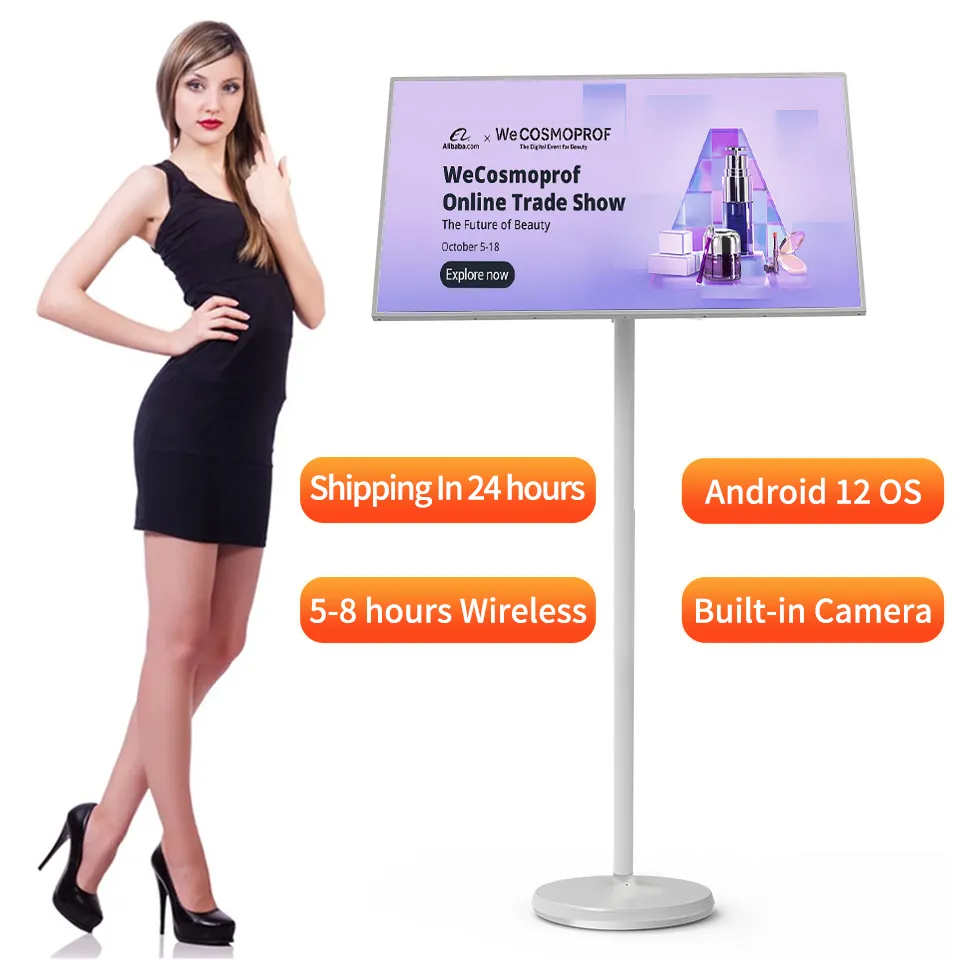 4K UHD portatile smart TV tv 21.5 pollici 27 pollici 32 pollici touch screen mobile stand display wireless 6 ore di durata della batteria