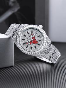 Reloj de Pulsera de Cuarzo Unisex con Esfera Redonda y Diseño de Toro, Estilo Hip Hop, Decoración de Diamantes, Moda Urbana - Product Image 2