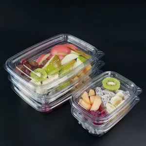 disposable deli takeaway rectangle rpet box packing fruit salad plastic clear packaging fresh cut fruit container with lid