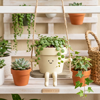 Pot de fleurs suspendu en résine avec visage souriant mignon, bras et jambes, pour jardin, cour, balcon, décoration extérieure