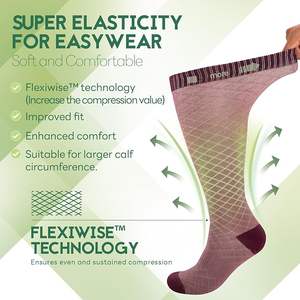 جوارب ضغط مخصصة بشعار خاص للساق العريضة، مقاسات كبيرة للنساء والرجال، ضغط متدرج 15-20 ملم زئبق، مصنوعة من الفيسكوز والخيزران - Product Image 3