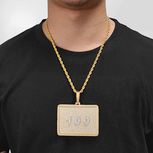 Colgante de Placa Rectangular Personalizado de Plata de Ley 925 con Moissanita VVS, Charm de Barra con Inicial, Estilo Hip Hop Bling, Certificado GRA, Aprobado por el Probador - Product Image 1