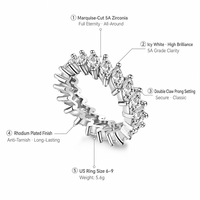 Bagues d'éternité de luxe en zircone cubique de qualité 5A, taille marquise - Bijoux de mariage en argent plaqué rhodium pour femmes