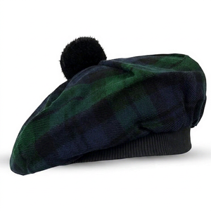 Black Watch Tartan Tammy <b>Hat</b> Traditional Scottish Highland Cap Unisex Adult Casual Four Seasons All-Occasion - Product Image 1