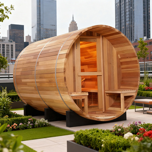סאונה חיצונית בצורת חבית מעץ צוגה, עמידה למים, עם תנור חשמלי, ל-2 אנשים, במחיר נמוך - Product Image 2