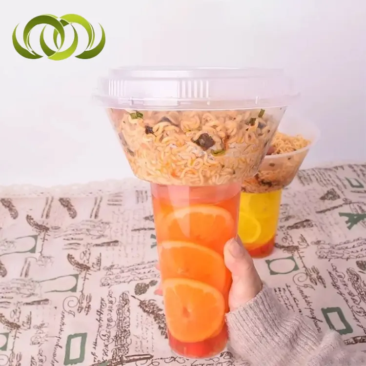 Hot Sales Disposable Snack Clear Plastic Straw Cups With Logo For Drink With Tray Lid