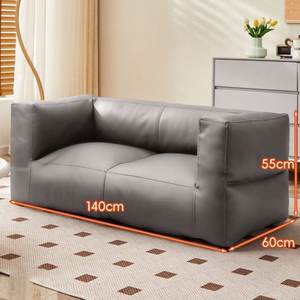 Canapé rectangulaire moderne en bois avec rembourrage en éponge, revêtement en similicuir, design simple à accoudoirs droits, style nordique, ensemble pour salon et villa - Product Image 1