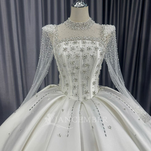 Lscm104 Luxury <b>Wedding</b> Dress Full Satin Skirt Sheer Beaded Crystal Floral Corset Princess Bridal Ball Gown Jancember - Product Image 2