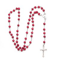 Rosario Católico con Cuentas de Madera de 6mm con Fragancia a Rosas, Colgante de Cruz Sagrada, Cruz Plateada, Centro de la Virgen María, para Aniversario Religioso