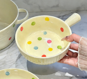Juego de Vajilla de Cerámica con Diseño de Lunares, para una Persona, Incluye Tazón, Plato, Palillos y Cucharas, Estilo Americano para el Regreso a Clases - Product Image 3