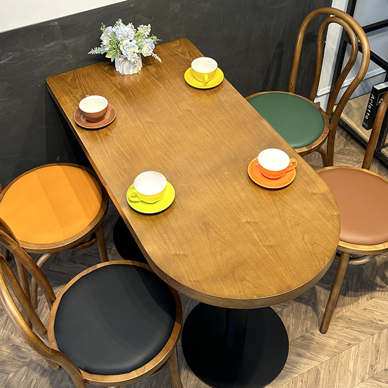 Solid wood skin long half round table
