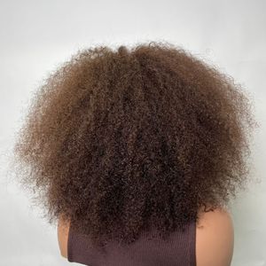 Perruque sans colle à franges bouclées afro crépues, couleur marron, densité 250 %, cheveux humains indiens Remy, effet volumineux – Fournisseur Populaire - Product Image 5