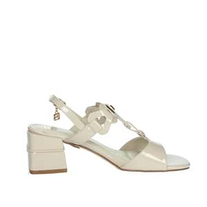 Sandales à talons Laura Biagiotti pour femme, cuir verni blanc, talon bloc, bout carré - Product Image 4