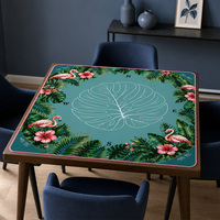 Tapis de mahjong rose flamant rose avec bordure botanique verte, tapis de table carré de 31,5 x 31,5 pouces pour tuiles et supports de mahjong