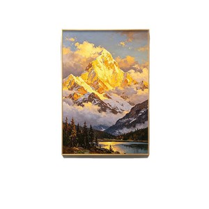 Peinture à l'huile faite à la main, effet visuel 3D, montagne dorée au lever du soleil, encadrée, pour hall d'entrée, salon, couloir, passage - Product Image 5