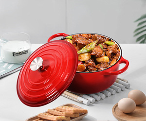 Nuevo juego de utensilios de cocina de hierro fundido esmaltado antiadherente con olla holandesa, cacerola, olla para guisos apta para horno, <span class=keywords><strong>ollas</strong></span> para sopa, para cocinar pan y patatas - Product Image 4