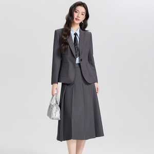 Women's Suit Set Midi Skirt Office Lady Style Anti-Wrinkle Wool <b>Blend</b> Commute Outfit - Product Image 2