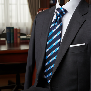 <b>Navy</b> Blue Striped Italian Jacquard <b>Tie</b> for Men Adult One Size - Product Image 3