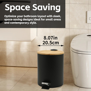 Cestino rotondo da 5 litri con coperchio in bambù, chiusura ammortizzata, pedale e <span class=keywords><strong>secchio</strong></span> interno in plastica rimovibile per bagno, camera da letto, ufficio, scrivania - Product Image 4