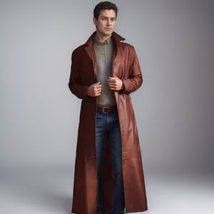 Custom Made Spring Commuter <strong>Men's</strong> Suit Collar Casual PU Over the Knee WW2 Leather Trench <strong>Coat</strong> <strong>Men</strong> Peacoat <strong>Duster</strong> <strong>Coat</strong> - Product Image 3