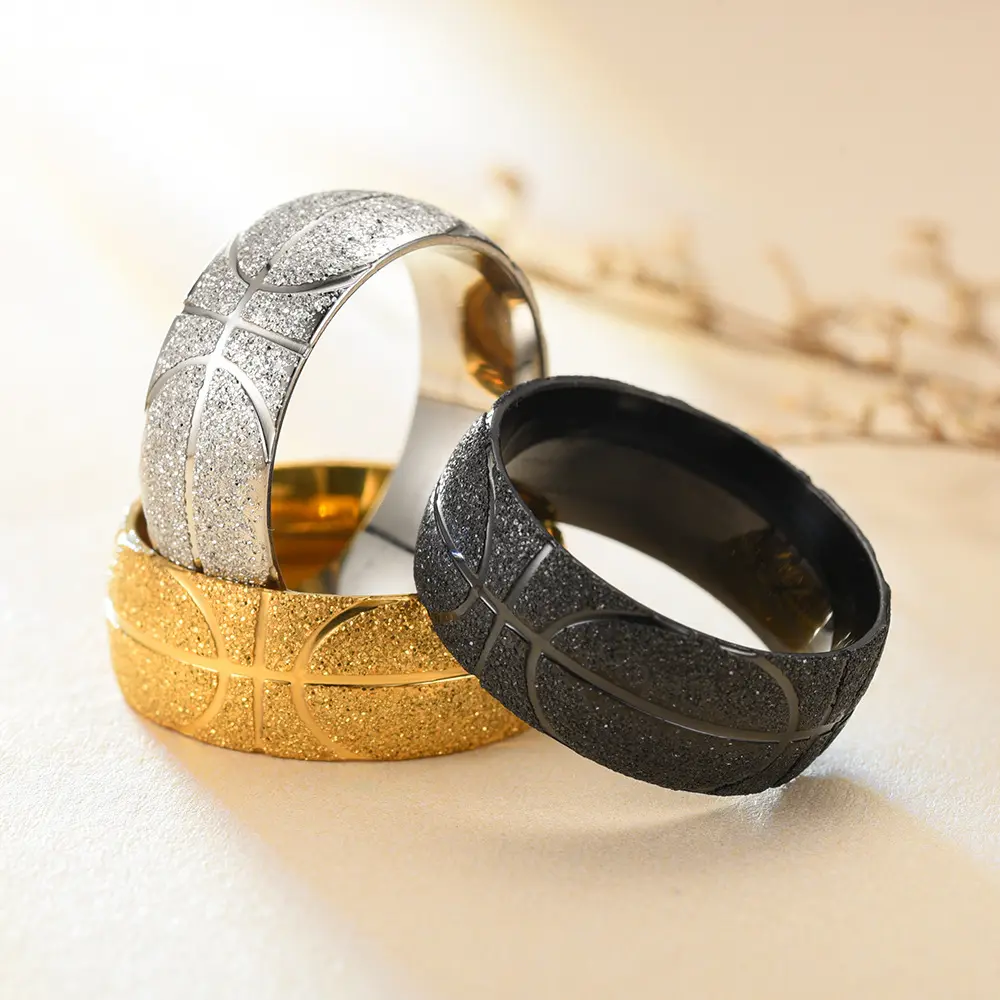 Anelli 8MM per gli uomini in acciaio titanio a forma di basket anello Punk Hip hop decorazione da dito gioielli adatti per lo sport e la danza