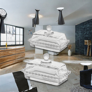 Bandeja de mantequilla oblonga de cristal de encaje de amor Simple moderna con cubierta a prueba de polvo <span class=keywords><strong>para</strong></span> cocina postre pastel de queso fiesta servir comida - Product Image 3