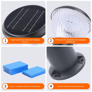 <span class=keywords><strong>Fari</strong></span> <span class=keywords><strong>a</strong></span> Colonna <span class=keywords><strong>LED</strong></span> Solari IP65 <span class=keywords><strong>con</strong></span> Angolo di Illuminazione <span class=keywords><strong>a</strong></span> 360°, Batteria al Litio Ferro Fosfato per Illuminazione Perimetrale di Giardini e Muri, in Alluminio - Product Image 3