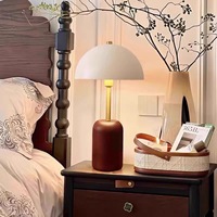 Lampe de bureau de style rétro du milieu du siècle JACKSUN, lampe de table avec interrupteur à fermeture éclair, base en bois massif, lampe de chevet pour chambre à coucher, bureau