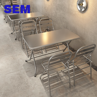 Ensemble table et chaises pliantes portables en acier inoxydable SEM Wholesale, style industriel, pour hôtel, café, restaurant extérieur.