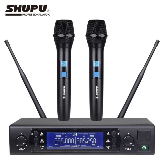 SHUPU SKM-300 High Quality Black Handheld Dynamic Wireless 2-Channel Microphone 50M Distance Receiver for Church Singing