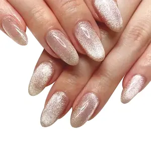 New ABS Acrylic Press On Nails Custom Luxury Nails Glitter Cat Eye Velent Finish Fur High Quality Fingernails For Women
