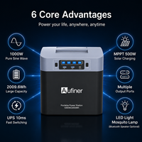Station d'alimentation solaire Aufiner 2009wH 1000w avec batterie LiFePO4 pour drones, téléphones, caméras, routeurs, charge solaire, charge AC