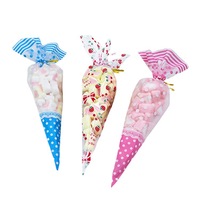 Sacs coniques jetables à impression offset avec attaches dorées en OPP transparent pour emballage de bonbons - Offre Spéciale