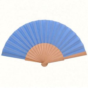 Abanico Plegable de Madera y Tela Blanco de 23 CM con Logotipo Grabado en el Mango, Abanico Artesanal de Madera para Bodas - Product Image 2