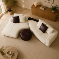 Canapé modulaire en forme de L en bouclette blanche moderne et écologique avec pouf rond rembourré en éponge pour appartement et hôtel