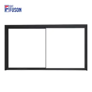 Fuson低价最新铝型材推拉窗设计现代双层玻璃黑色铝框窗门