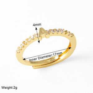 Hete Verkoop Goedkope Prijs Mode Sieraden Vergulde Minimalistische Koperen Messing Brief Ring Zirkoon 26 Initialen Verstelbare Ringen Vrouwen - Product Image 6
