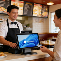 Terminal de point de vente tout-en-un pliable pour bureau, avec double écran, compatible Windows et Android, pour la gestion des commandes en café et la gestion des caisses.